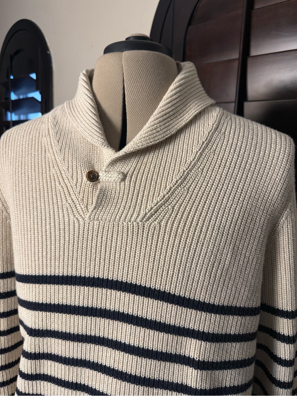 Brooks Brothers 346 Men's XL Navy Cream Cotton Shawl Collar Sweater - Picture 4 of 6